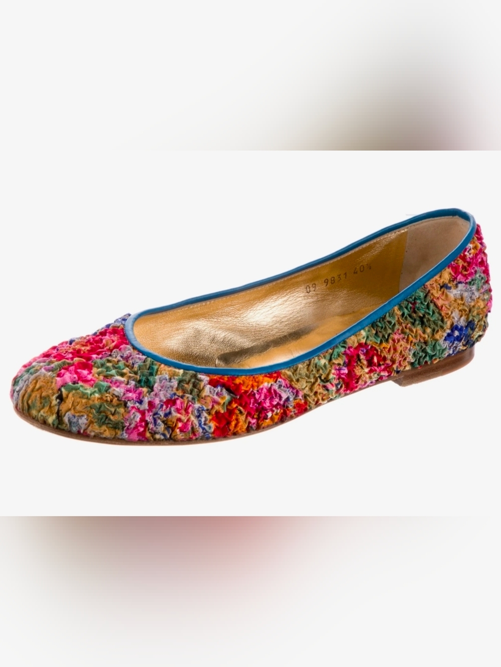 Walter Steiger 😍 Multi-colored Silk Bouclé Ballet Flats with Blue Trim, EU40.5